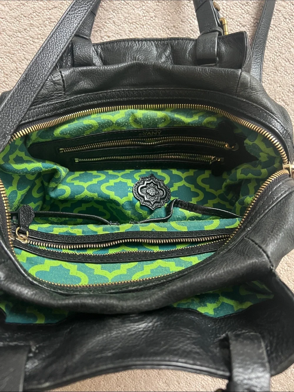 orYANY Black Pebbled Leather Satchel Crossbody Bag Brass Hardware